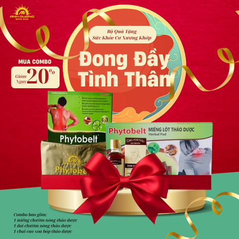  COMBO 2: ĐONG ĐẦY TÌNH THÂN GIẢM 20% (1 ĐAI CHƯỜM THẢO DƯỢC PHYTOBELT + 1 MIẾNG CHƯỜM NÓNG THẢO DƯỢC +1 CHAI CAO XOA BÓP) 