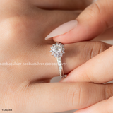  Nhẫn bạc Việt Nam xi vàng trắng đính Kim Cương Moissanite hình hoa tuyết sang trọng | Cáo Bạc 