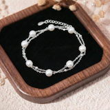  Lắc tay bạc Việt Nam ngọc trai Freshwater 6 li hai dây mix bi | Cáo Bạc 