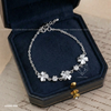 Lắc tay bạc Việt Nam xi vàng trắng Kim Cương Moissanite cỏ bốn lá sole đá | Cáo Bạc