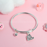  Lắc tay bạc Việt Nam trẻ em kiềng tròn trơn rỗng chỉnh size mix charm Bi + Rắn cá tính khắc tên | Cáo Bạc 