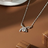  Dây chuyền bạc Việt Nam Ribbon Glow mặt nơ đính đá ôm viên đá tròn sáng rực | Cáo Bạc 