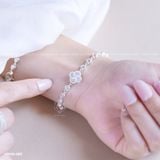  Lắc tay bạc Việt Nam cỏ bốn lá xoáy đá xà cừ full ổ đá tròn lấp lánh | Cáo Bạc 