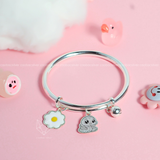  Lắc tay bạc Việt Nam trẻ em kiềng tròn trơn rỗng chỉnh size mix charm Hoa + Rắn + Bi nổi bật khắc tên | Cáo Bạc 