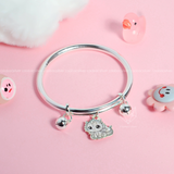  Lắc tay bạc Việt Nam trẻ em kiềng cứng hai chuông mix charm Rồng cute đáng yêu khắc tên | Cáo Bạc 