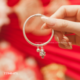  Lắc tay bạc Việt Nam tròn cứng mèo thần tài mix chuông may mắn | Cáo Bạc 