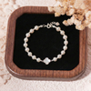 Lắc tay bạc Việt Nam Ngọc trai Freshwater White Clover charm cỏ bốn lá khảm trắng | Cáo Bạc