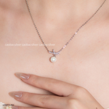  Dây chuyền bạc Việt Nam ngọc trai Freshwater Twinkle Bow đính đá trắng hình nơ sang trọng | Cáo Bạc 