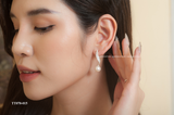  Khuyên tai bạc Việt Nam ngọc trai Freshwater dải xoắn đính đá ôm | Cáo Bạc 