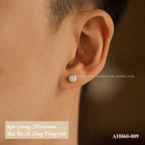  Khuyên tai bạc Việt Nam xi vàng trắng đính Kim Cương Moissanite 4 li ổ đá miết (chiếc) tối giản | Cáo Bạc 