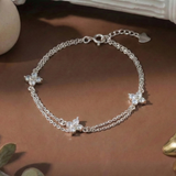  Lắc tay bạc Việt Nam hai dây hoa đá bốn cánh thanh mảnh | Cáo Bạc 