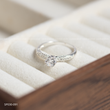  Nhẫn bạc Việt Nam ổ đá viền hoa trơn cạnh đá bi thanh lịch | Cáo Bạc 