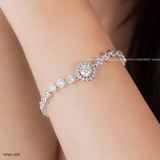  Lắc tay bạc Việt Nam xi vàng trắng đính kim cương Moissanite Crystal Bloom cụm hoa đá lấp lánh | Cáo Bạc 