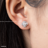  Khuyên tai bạc Việt Nam xi vàng trắng Floral Cluster đính Kim Cương Moissanite | Cáo Bạc 