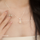  Dây chuyền bạc Việt Nam ngọc trai Freshwater đá giọt nước viền đá tinh xảo | Cáo Bạc 