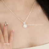  Dây chuyền bạc Việt Nam ngọc trai Freshwater đá tròn viền đá hào quang | Cáo Bạc 