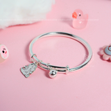  Lắc tay bạc Việt Nam trẻ em kiềng tròn trơn rỗng chỉnh size mix bi + charm Rồng cá tính khắc tên | Cáo Bạc 