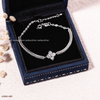 Lắc tay bạc Việt Nam xi vàng trắng đính Kim Cương Moissanite mặt bốn lá full moiss | Cáo Bạc