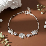  Lắc tay bạc Việt Nam hoa bốn lá so le ổ đá may mắn | Cáo Bạc 