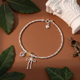  Lắc tay bạc Việt Nam Ribbon Wishes nơ bạc tim hồng đá tròn | Cáo Bạc 