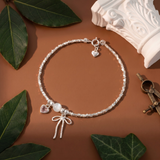  Lắc tay bạc Việt Nam Ribbon Wishes nơ bạc tim hồng đá tròn | Cáo Bạc 