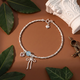  Lắc tay bạc Việt Nam Ribbon Wishes nơ bạc tim hồng đá tròn | Cáo Bạc 