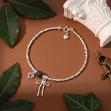  Lắc tay bạc Việt Nam Ribbon Wishes nơ bạc tim hồng đá tròn | Cáo Bạc 