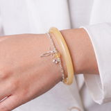  Lắc tay bạc Việt Nam Ribbon Wishes nơ bạc tim hồng đá tròn | Cáo Bạc 