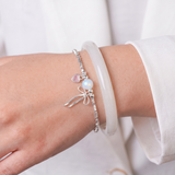  Lắc tay bạc Việt Nam Ribbon Wishes nơ bạc tim hồng đá tròn | Cáo Bạc 
