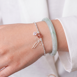  Lắc tay bạc Việt Nam Ribbon Wishes nơ bạc tim hồng đá tròn | Cáo Bạc 