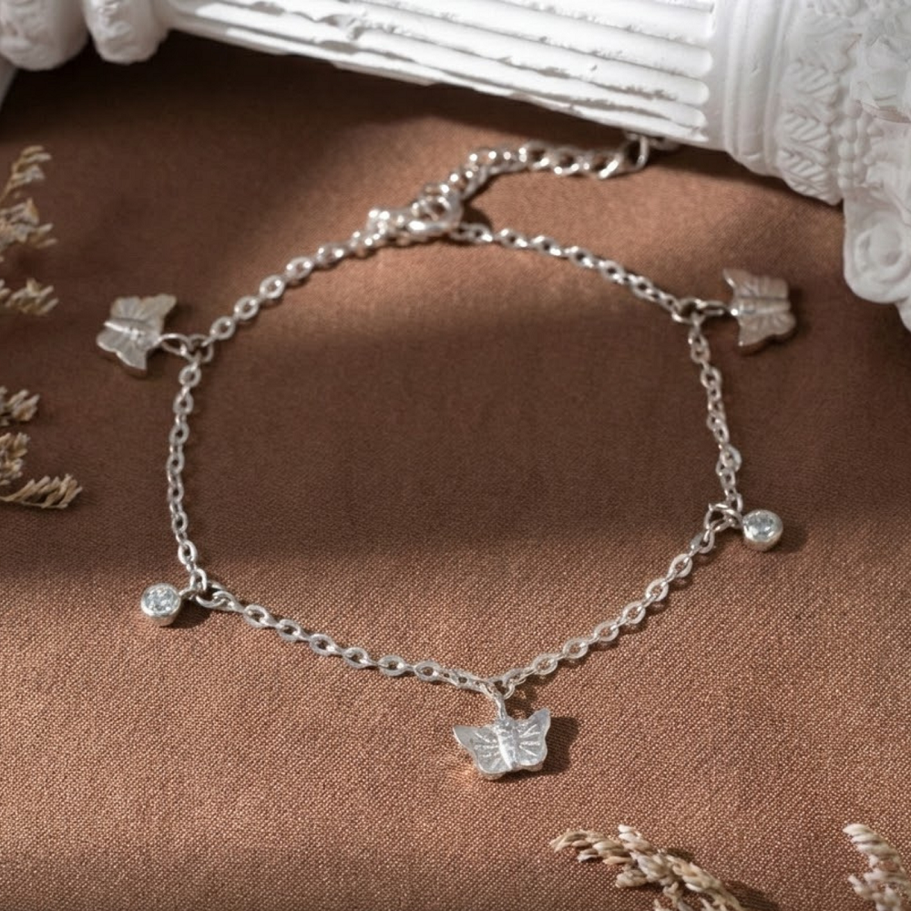  Lắc tay bạc Việt Nam Crystal Butterfly bướm pha lê dây mảnh | Cáo Bạc 