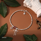  Lắc tay bạc Việt Nam Ribbon Wishes nơ bạc tim hồng đá tròn | Cáo Bạc 