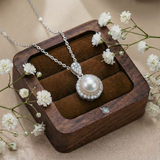  Dây chuyền bạc Việt Nam ngọc trai Freshwater đá tròn viền đá hào quang | Cáo Bạc 