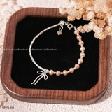  Lắc tay bạc Việt Nam ngọc trai Freshwater Ribbon Charm charm nơ nhỏ xinh kết hợp ngọc trai phong cách tối giản | Cáo Bạc 