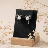  Khuyên tai bạc Việt Nam ngọc trai Freshwater Bow Tie hình nơ nhỏ thanh mảnh nữ tính | Cáo Bạc 