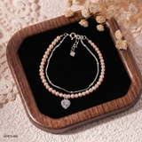  Lắc tay bạc Việt Nam Ngọc trai Freshwater Sparkling Heart charm tim đính đá | Cáo Bạc 