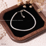  Lắc tay bạc Việt Nam ngọc trai Freshwater Moonlet hạt tròn nhỏ đều tối giản truyền thống  | Cáo Bạc 