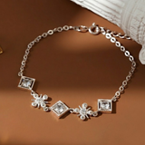  Lắc tay bạc Việt Nam hoa bốn cánh sole thoi đá thanh mảnh | Cáo Bạc 