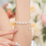  Lắc tay bạc Việt Nam chuỗi tròn đá viền đá thanh lịch | Cáo Bạc 