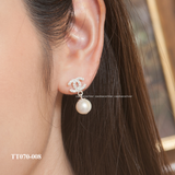  Khuyên tai bạc Việt Nam ngọc trai Freshwater Chanel đính đá sang trọng | Cáo Bạc 