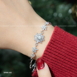  Lắc tay bạc Việt Nam xi vàng trắng mặt tuyết cạnh hoa đá đính Kim Cương Moissanite | Cáo Bạc 