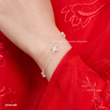  Lắc tay bạc Việt Nam hai dây hoa đá bốn cánh thanh mảnh | Cáo Bạc 