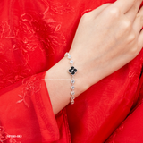  Lắc tay bạc Việt Nam cỏ bốn lá xoáy đá xà cừ full ổ đá tròn lấp lánh | Cáo Bạc 