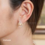  Khuyên tai bạc Việt Nam ngọc trai Freshwater Dior tròn rỗng đính đá | Cáo Bạc 