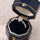  Nhẫn bạc Việt Nam xi vàng trắng đính Kim Cương Moissanite 5 li cạnh lá bốn chấu | Cáo Bạc 