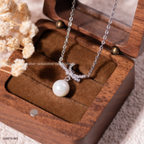  Dây chuyền bạc Việt Nam ngọc trai Freshwater Twinkle Bow đính đá trắng hình nơ sang trọng | Cáo Bạc 