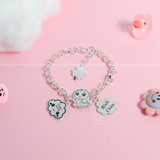  Lắc tay bạc Việt Nam trẻ em mắt tròn con giáp mix charm Mây + Bốn Lá may mắn khắc tên | Cáo Bạc 