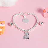  Lắc tay bạc Việt Nam trẻ em vảy rồng trơn mix charm Ngựa + 2 bi nổi bật khắc tên | Cáo Bạc 