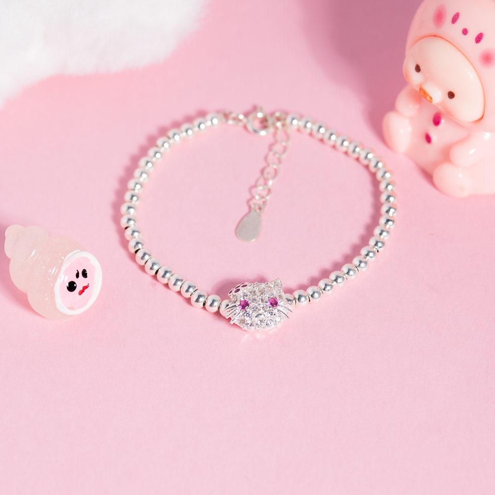  Lắc tay bạc Việt Nam trẻ em bi mặt Kitty dễ thương xinh xắn khắc tên | Cáo Bạc 