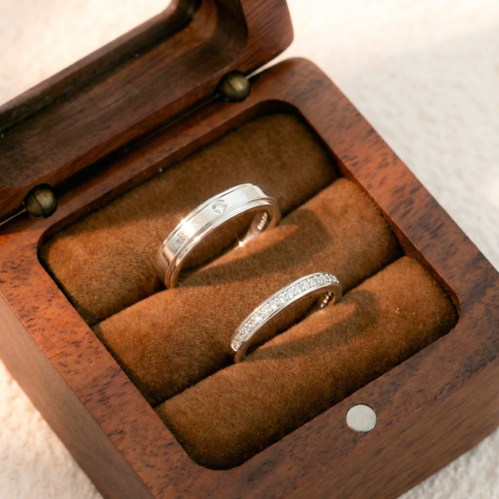  Nhẫn đôi bạc Việt Nam Cassiopeia Couple Rings (230) bản trơn đính đá | Cáo Bạc 